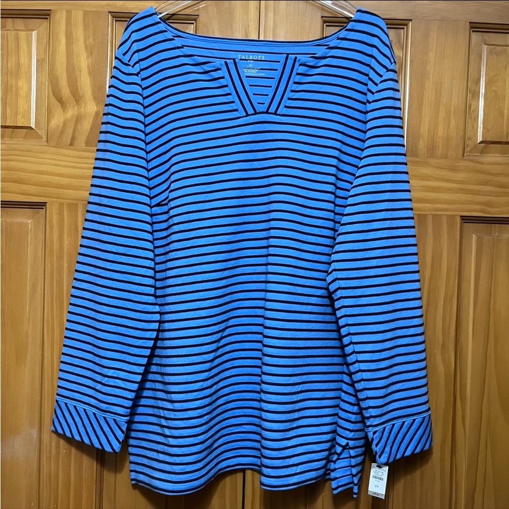 Talbots Plus Blue Striped Top Size 2X NWT